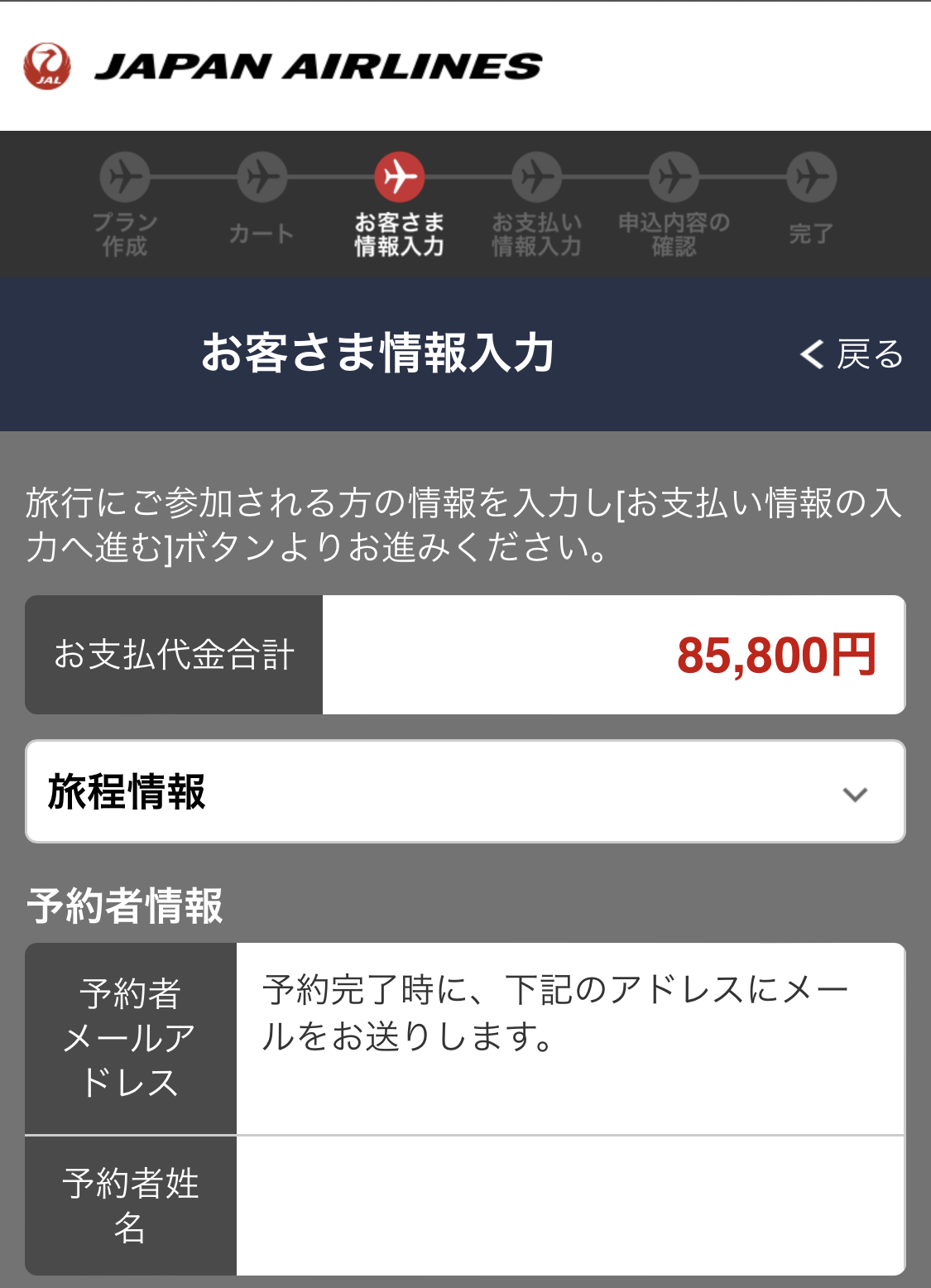 お客さま情報の入力（JAL）