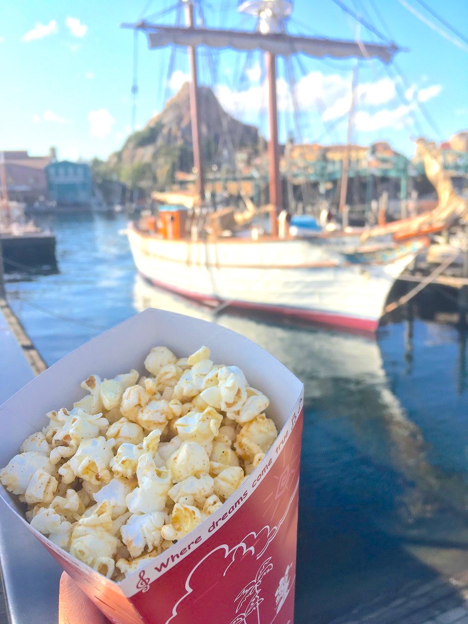 ディズニーシーの食べ物：ポップコーン（ガーリックシュリンプ味）