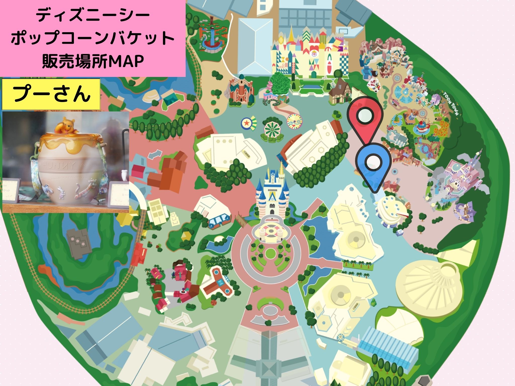 ディズニーランドのポップコーンバケット販売場所MAP：プーさん