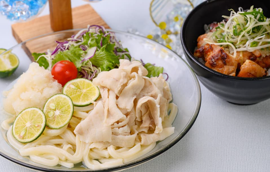 すだち香る冷製豚しゃぶうどん ねぎ塩チキン丼セット