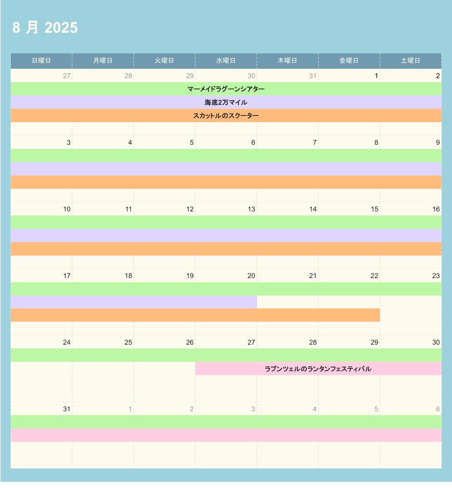 ディズニーシーの休止情報（2025年8月）