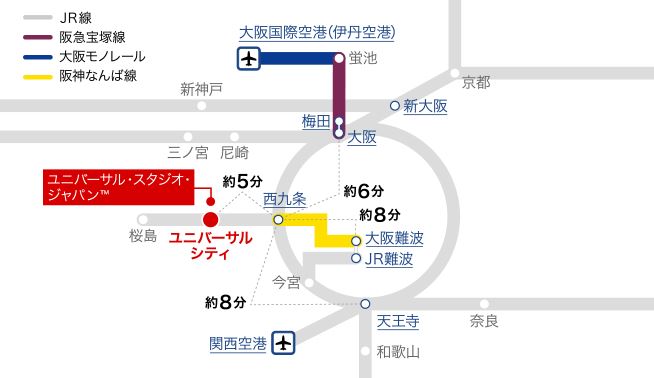 USJの周辺路線図