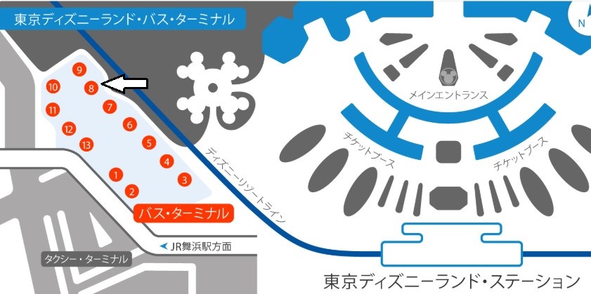 ディズニーランド発、羽田／成田空港行きのバスは8番乗り場