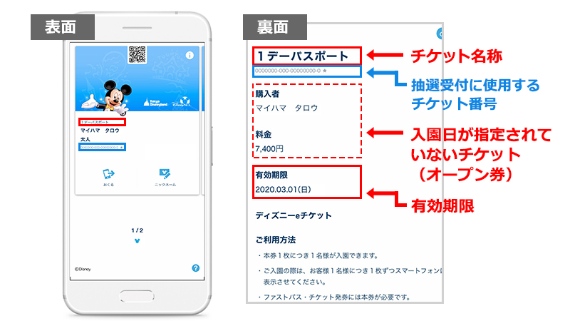 ディズニーeチケット（スマートフォン表示）のチケット番号